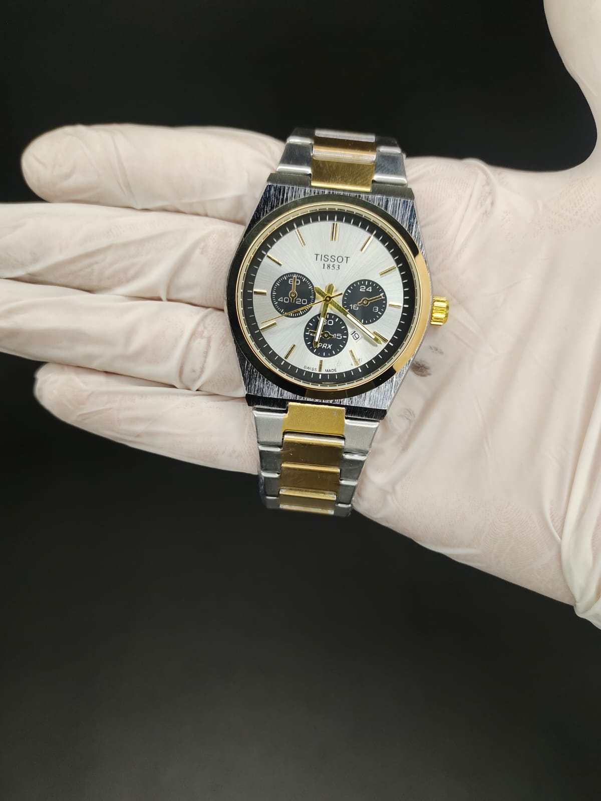 Tissot prx in two tone chronostyle with butterfly lock