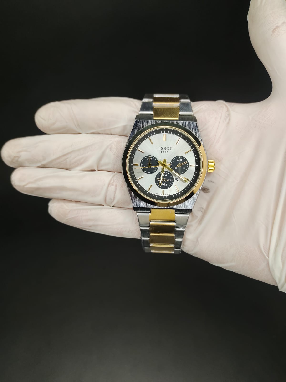 Tissot prx in two tone chronostyle with butterfly lock