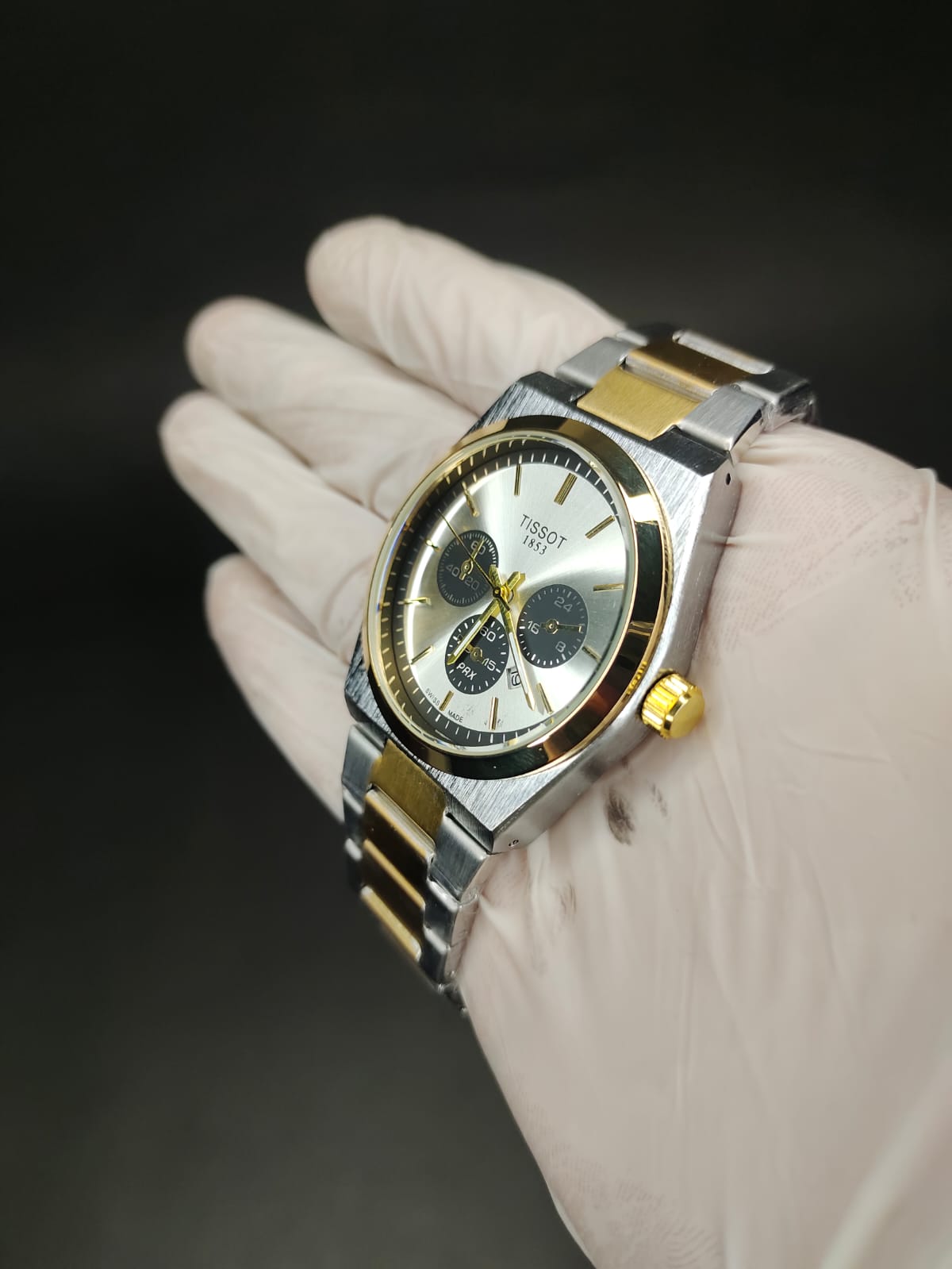 Tissot prx in two tone chronostyle with butterfly lock